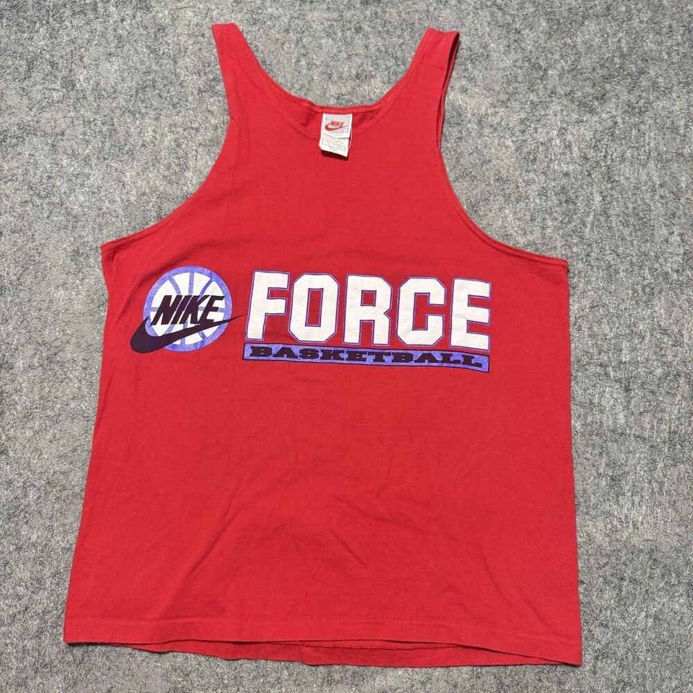 Vintage 90s Nike Force Basketball Tank Top Silver Tag Made in USA Red Medium M